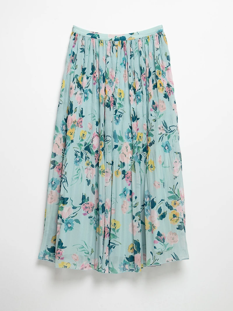 Blooming Floral Chiffon Micro Pleat Skirt