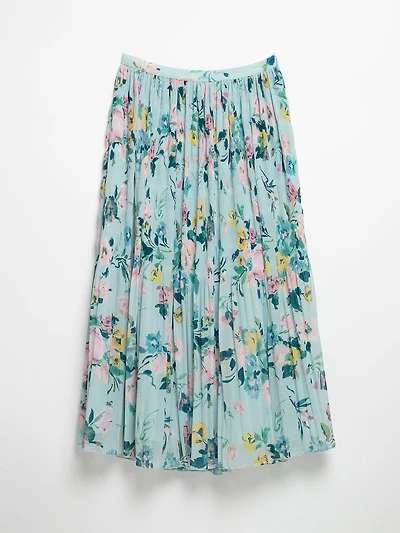 Blooming Floral Chiffon Micro Pleat Skirt