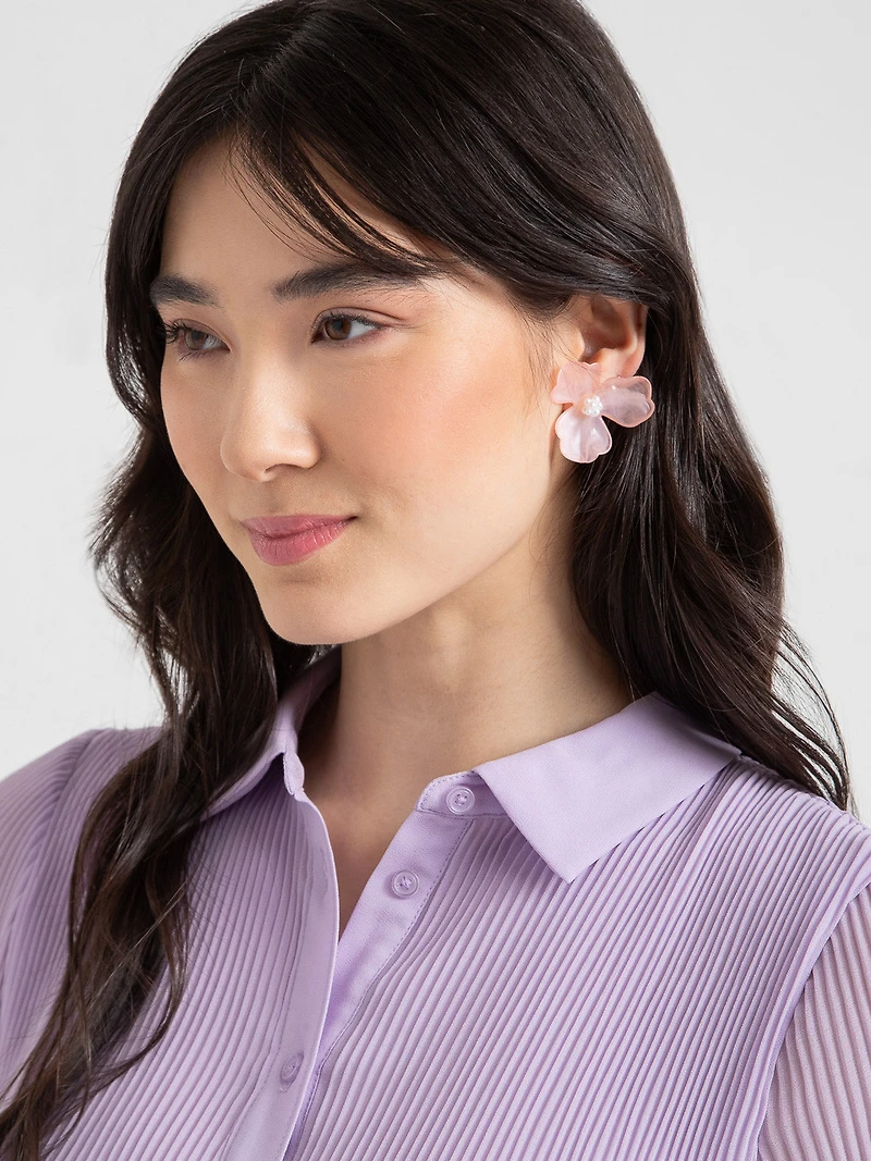 Tangerine Large Marble Flower Earrings