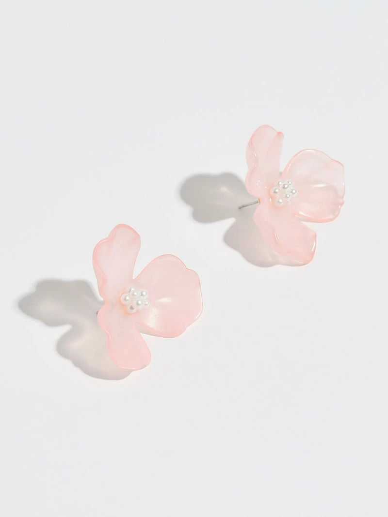 Tangerine Large Marble Flower Earrings