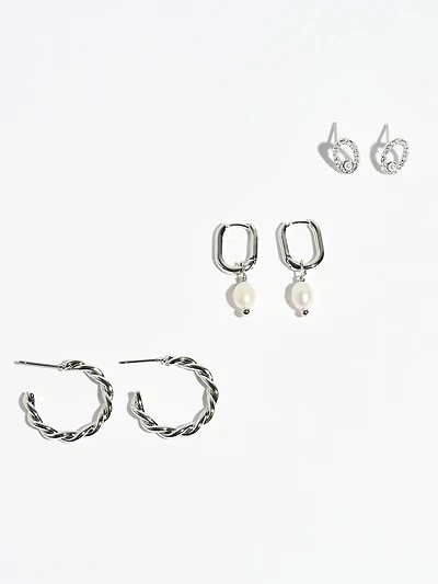 Petite Rhodium Earring Trio