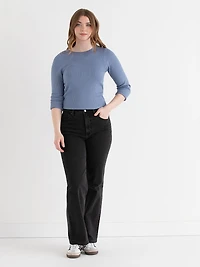 Infinity Blue Crew Neck Rib Knit Sweater