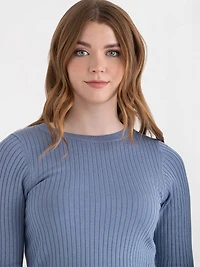 Infinity Blue Crew Neck Rib Knit Sweater