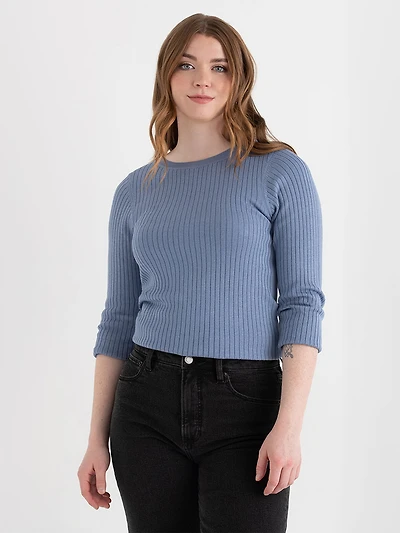 Infinity Blue Crew Neck Rib Knit Sweater
