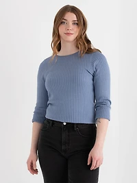 Infinity Blue Crew Neck Rib Knit Sweater