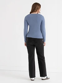 Infinity Blue Crew Neck Rib Knit Sweater