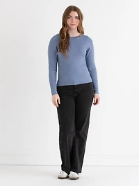 Infinity Blue Crew Neck Rib Knit Sweater