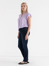 Pastel Lilac Flutter Sleeve V-Neck Blouse