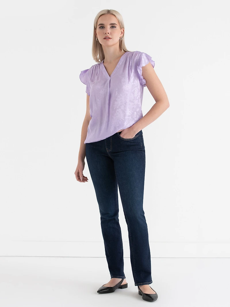 Pastel Lilac Flutter Sleeve V-Neck Blouse