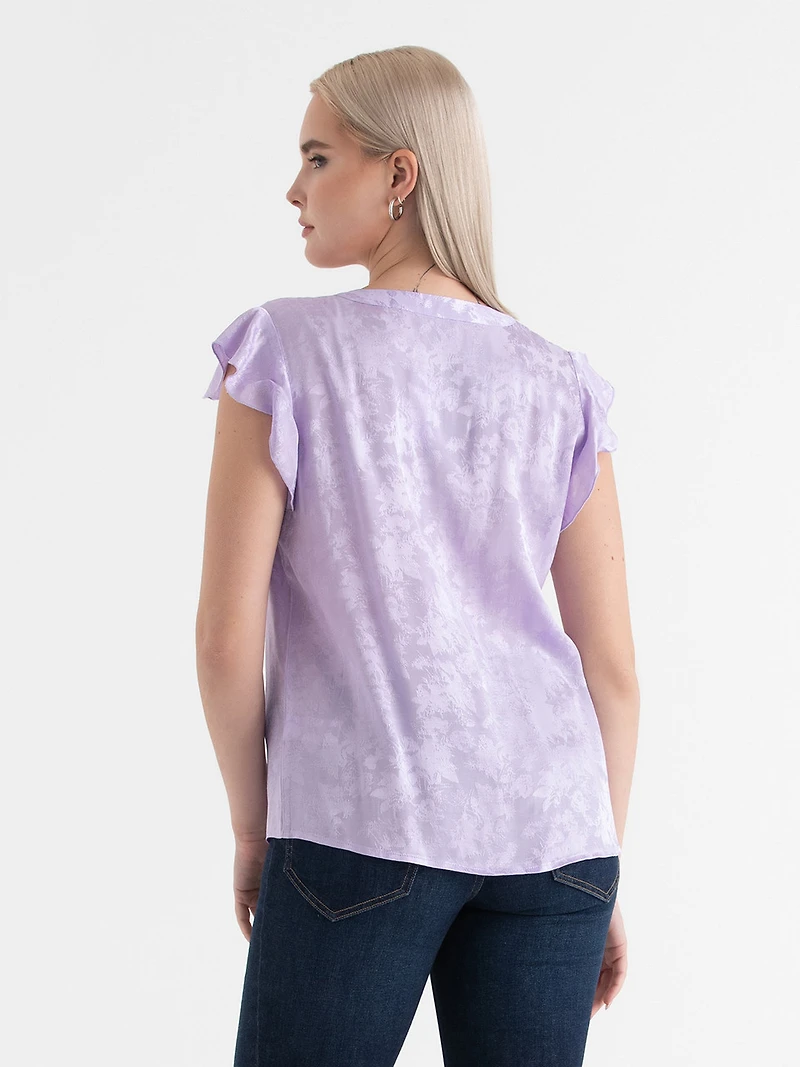 Pastel Lilac Flutter Sleeve V-Neck Blouse