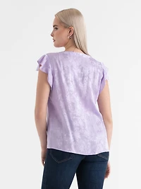 Pastel Lilac Flutter Sleeve V-Neck Blouse