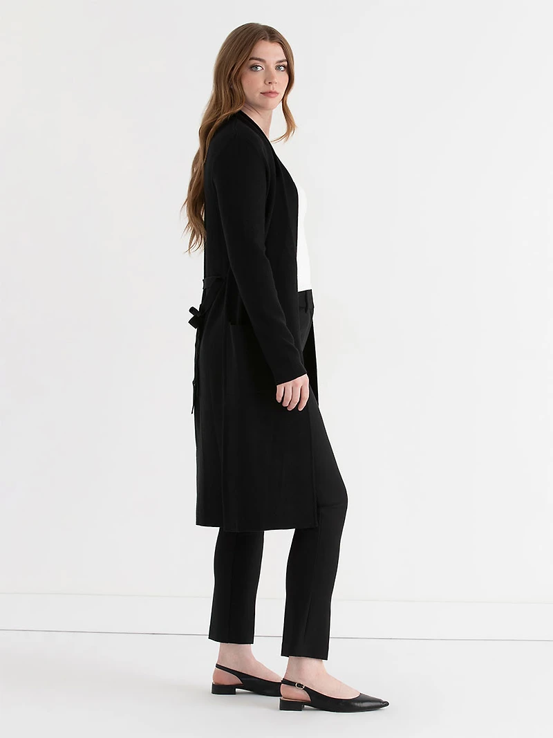 Black Long Cardigan with Tie Belt