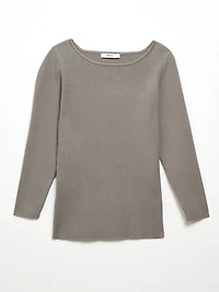 3/4 Sleeve Ribbed Boatneck Sweater Mid Grey