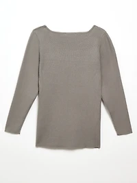 3/4 Sleeve Ribbed Boatneck Sweater Mid Grey