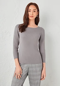 3/4 Sleeve Ribbed Boatneck Sweater Mid Grey