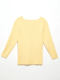 3/4 Sleeve Ribbed Boatneck Sweater Soft Yellow