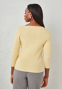 3/4 Sleeve Ribbed Boatneck Sweater Soft Yellow