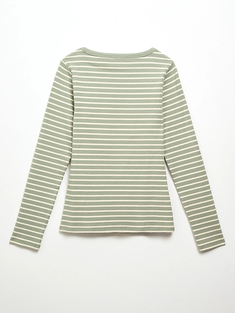 Long Sleeve Boatneck Top Sage Stripe