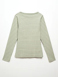 Long Sleeve Boatneck Top Sage Stripe