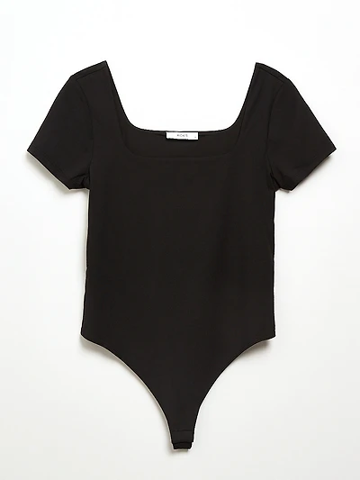 Short Sleeve Square Neck Bodysuit Black