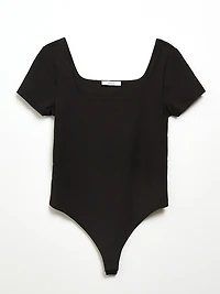 Short Sleeve Square Neck Bodysuit Black