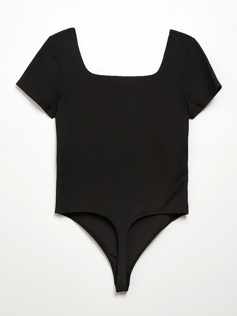 Short Sleeve Square Neck Bodysuit Black