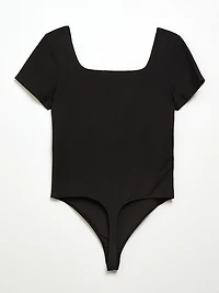 Short Sleeve Square Neck Bodysuit Black