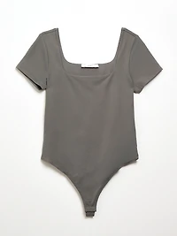 Short Sleeve Square Neck Bodysuit Mid Grey