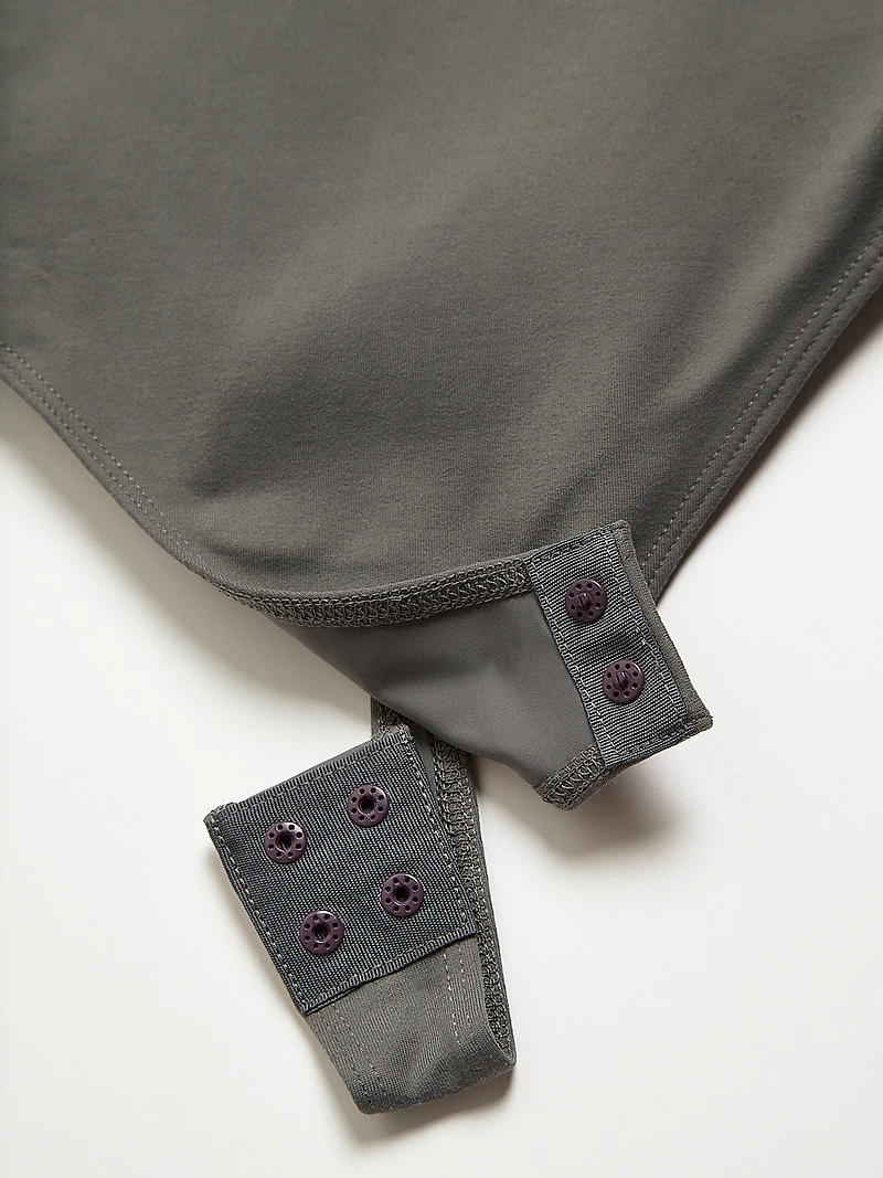 Short Sleeve Square Neck Bodysuit Mid Grey