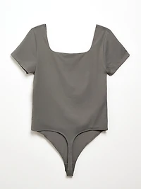 Short Sleeve Square Neck Bodysuit Mid Grey