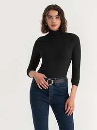 Black Modal Long Sleeve Turtleneck Shirt