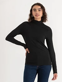 Black Modal Long Sleeve Turtleneck Shirt