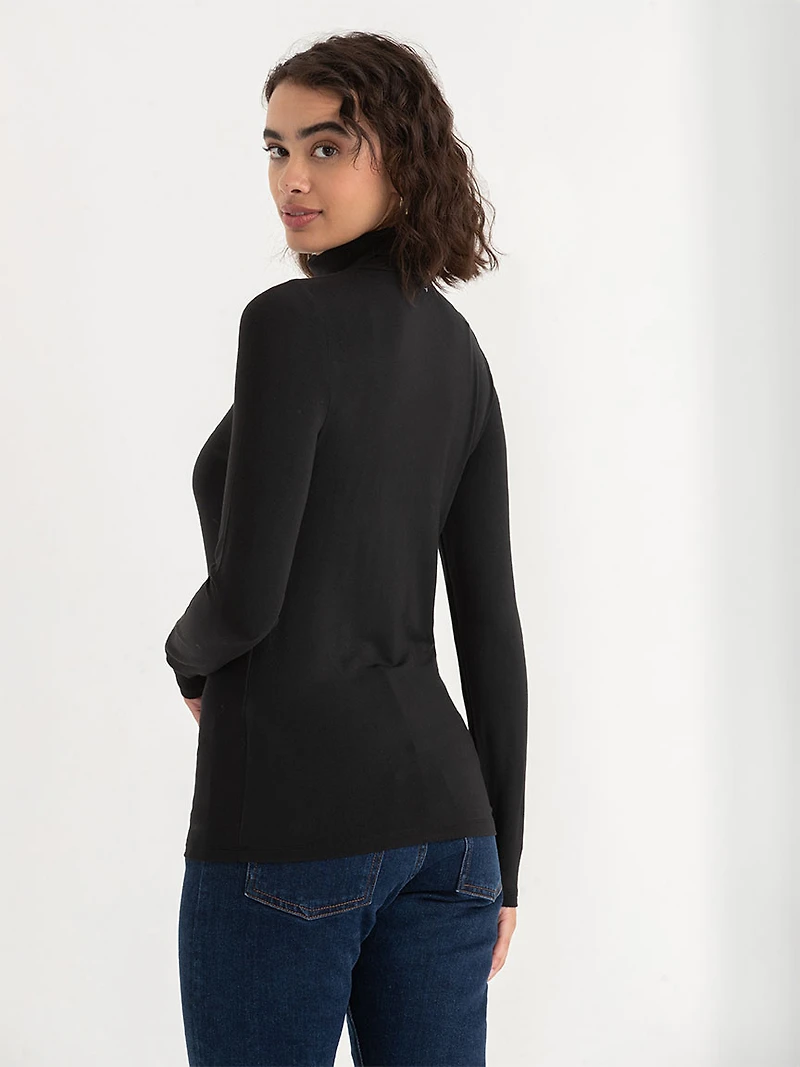 Black Modal Long Sleeve Turtleneck Shirt