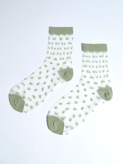 Laurel Green Sheer Dots Crew Socks