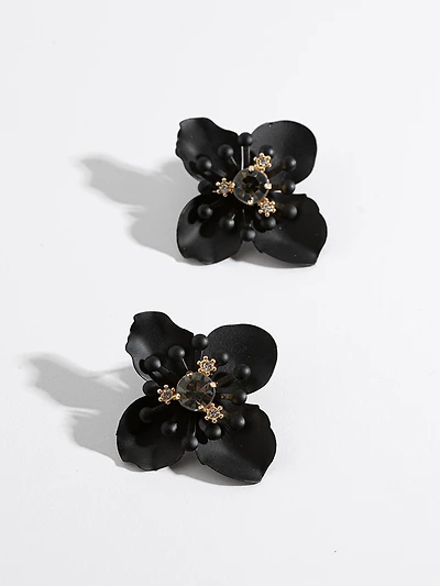 Black Matte Flower Earrings