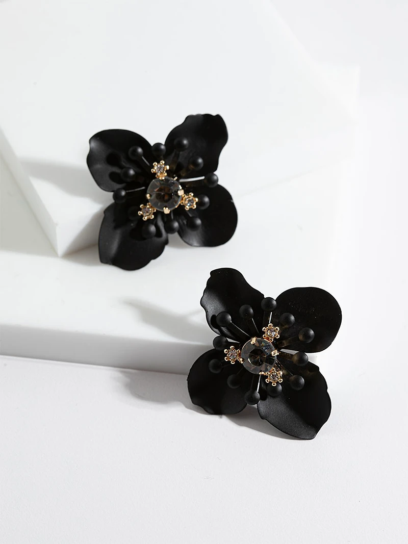Black Matte Flower Earrings