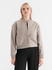 Oatmeal Melange Felt Bomber Jacket