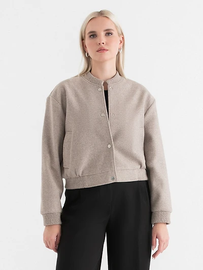 Oatmeal Melange Felt Bomber Jacket