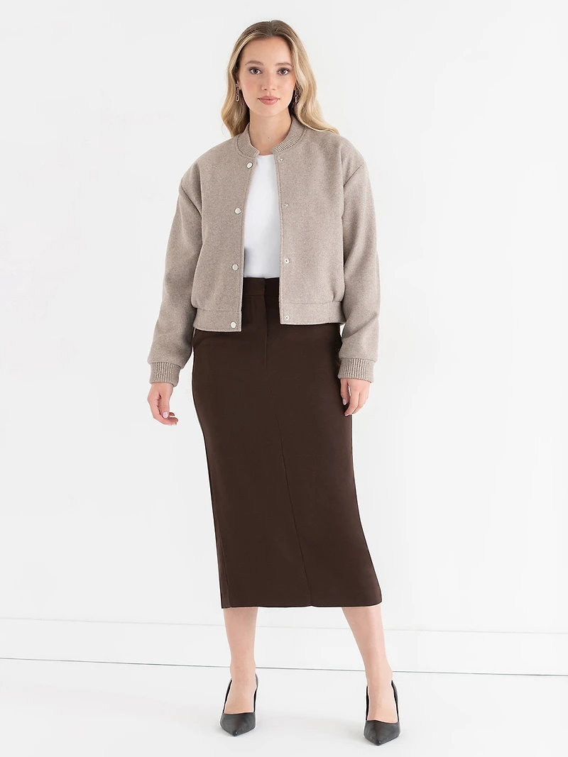 Oatmeal Melange Felt Bomber Jacket