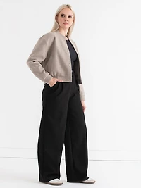 Oatmeal Melange Felt Bomber Jacket