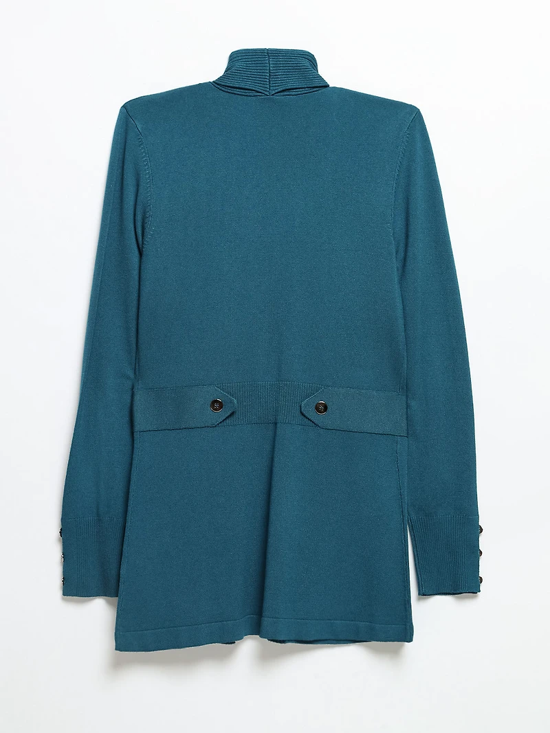 Lyon's Blue Cardigan with Side Tab Buttons