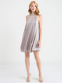 Oyster Satin Wide Halter Mini Dress