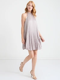 Oyster Satin Wide Halter Mini Dress