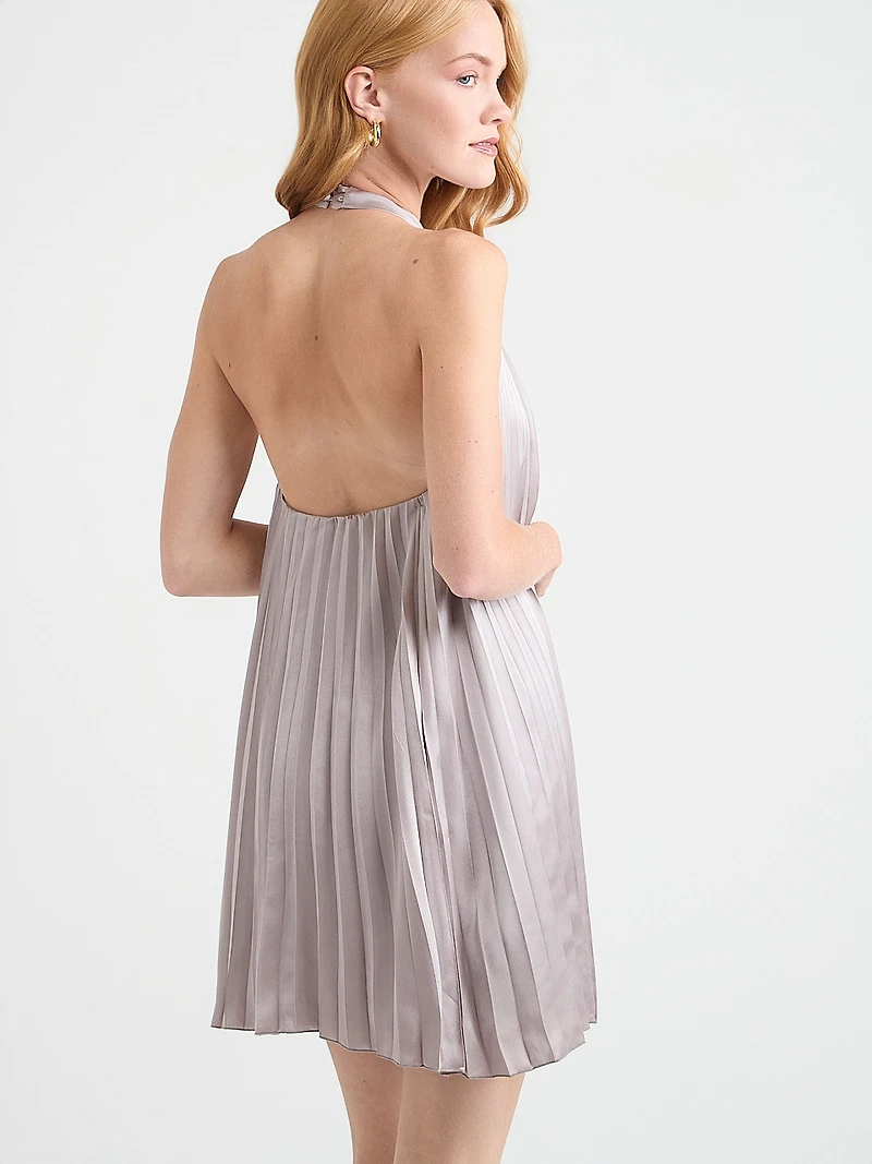 Oyster Satin Wide Halter Mini Dress
