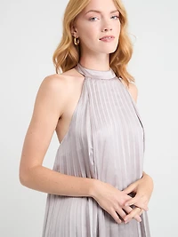 Oyster Satin Wide Halter Mini Dress
