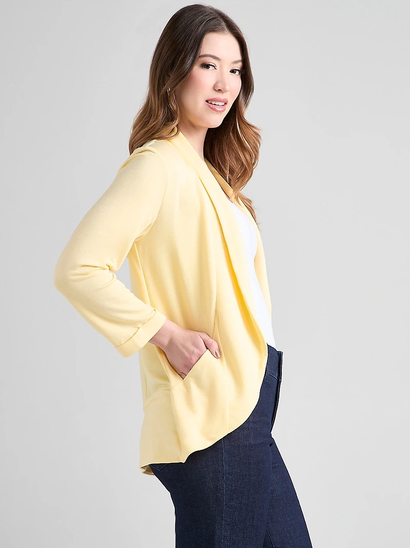 3/4 Sleeve Terry Shawl Collar Cardigan Banana