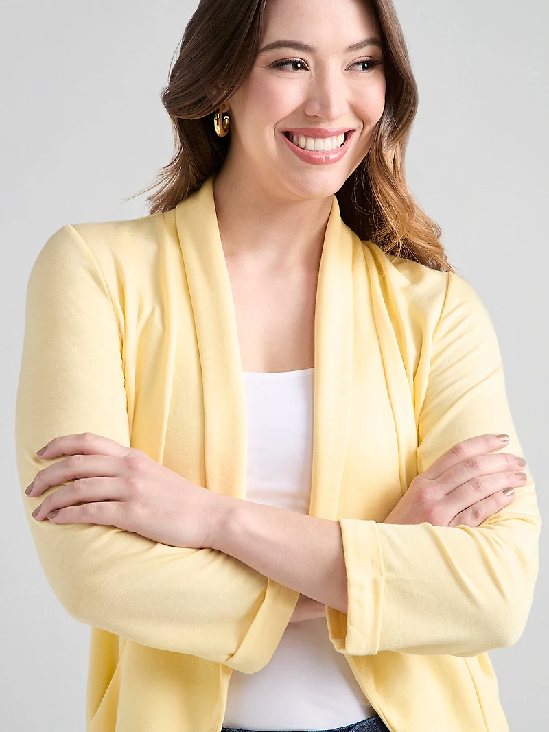 3/4 Sleeve Terry Shawl Collar Cardigan Banana