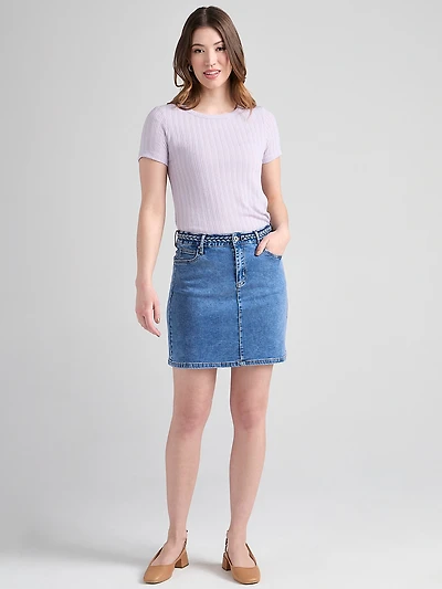 Braided Waistband Mini Skirt Mid Wash
