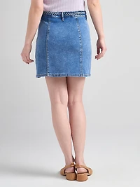 Braided Waistband Mini Skirt Mid Wash