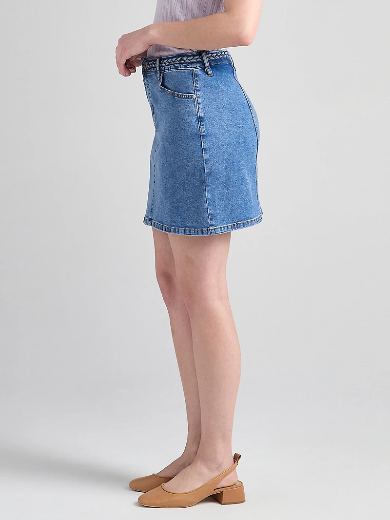 Braided Waistband Mini Skirt Mid Wash